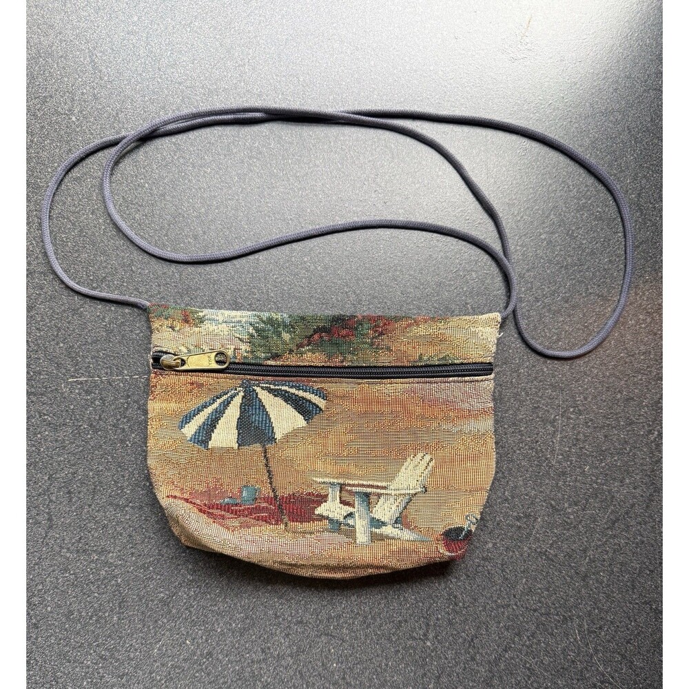 VTG Tapestry Crossbody Bag Y2K Beach Scene Zip Closure Grandmacore Retro purse